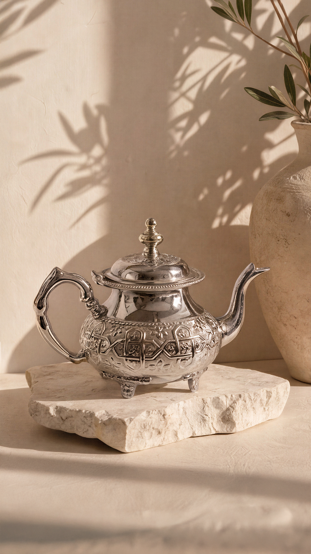 Faris – Théière Marocaine à Pieds avec Gravures Traditionnelles