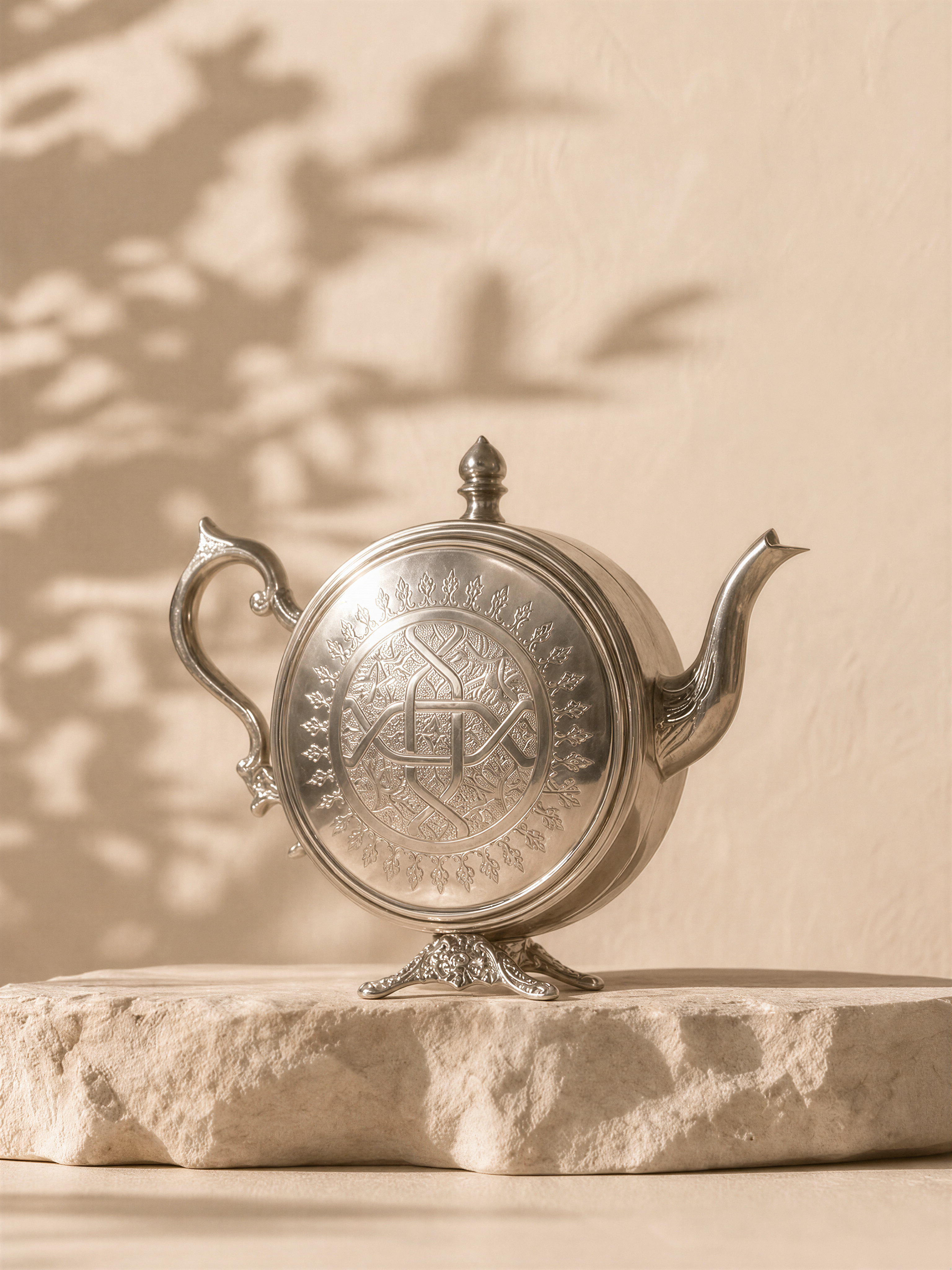 Fezza – Théière Marocaine à Pieds avec Sculpture Traditionnelle