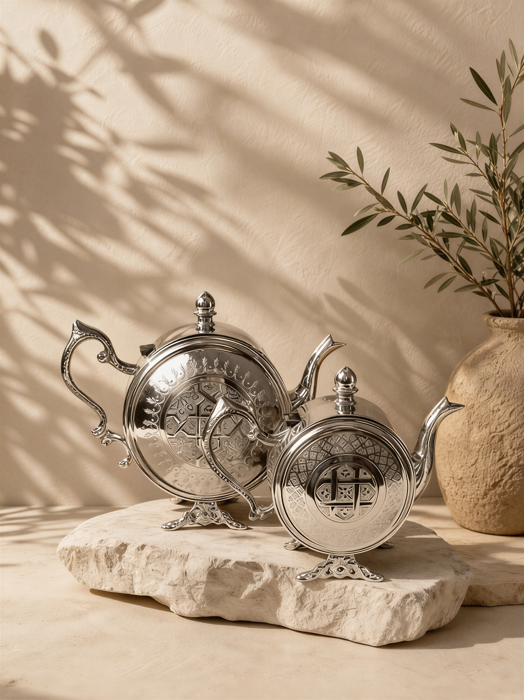Fezza – Théière Marocaine à Pieds avec Sculpture Traditionnelle
