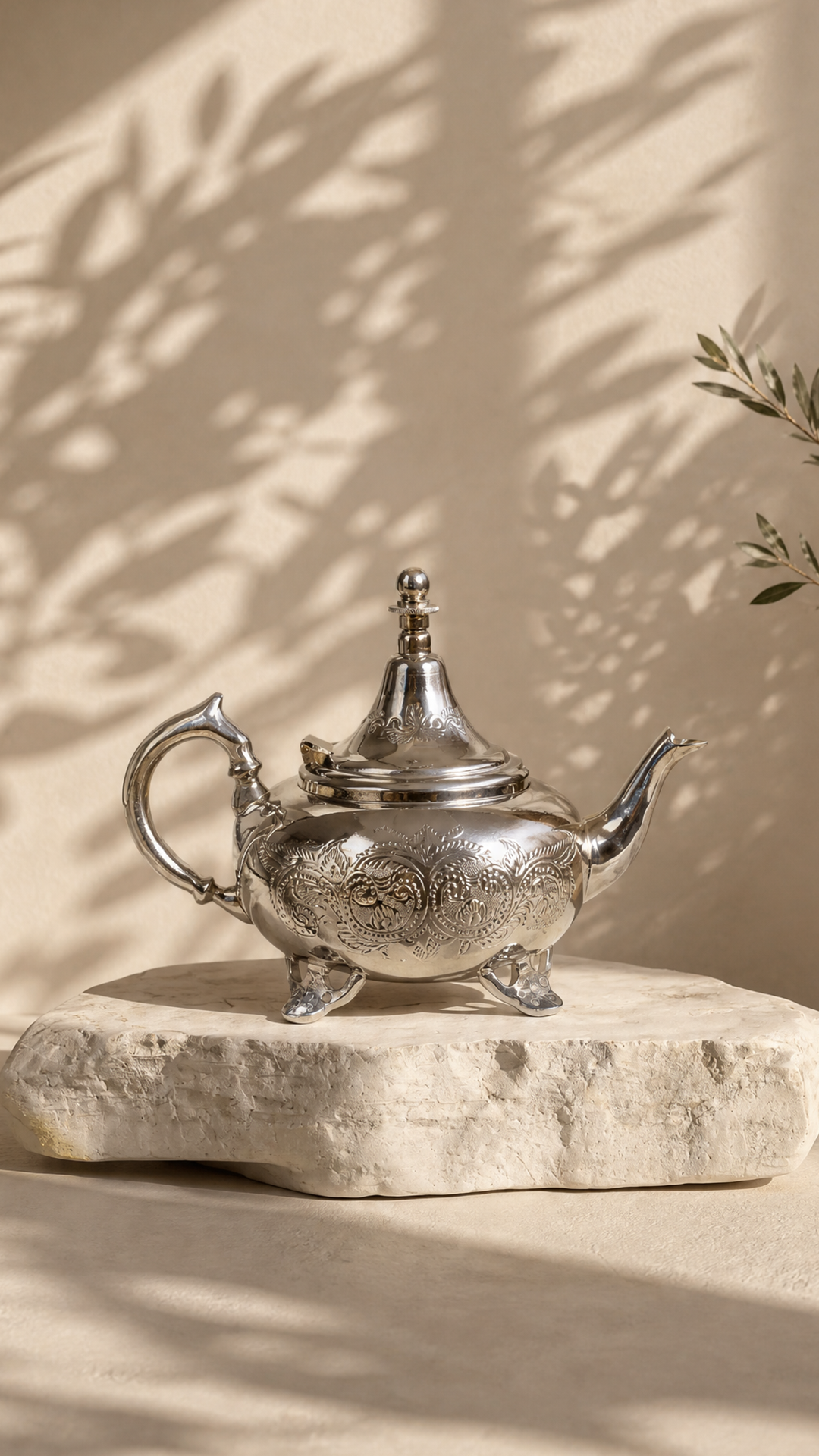 Aladdin – Théière marocaine à pieds avec gravures florales