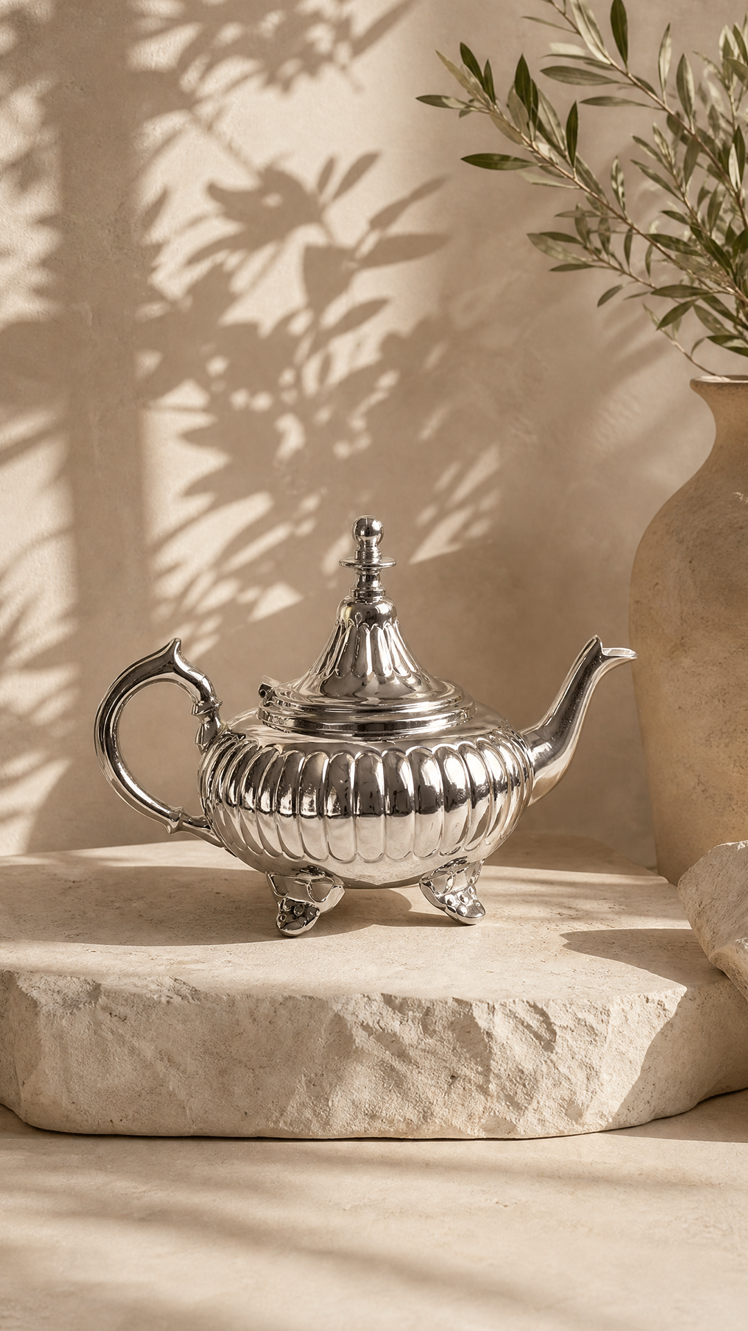 Aladdin – Théière marocaine à pieds, finition sculptée