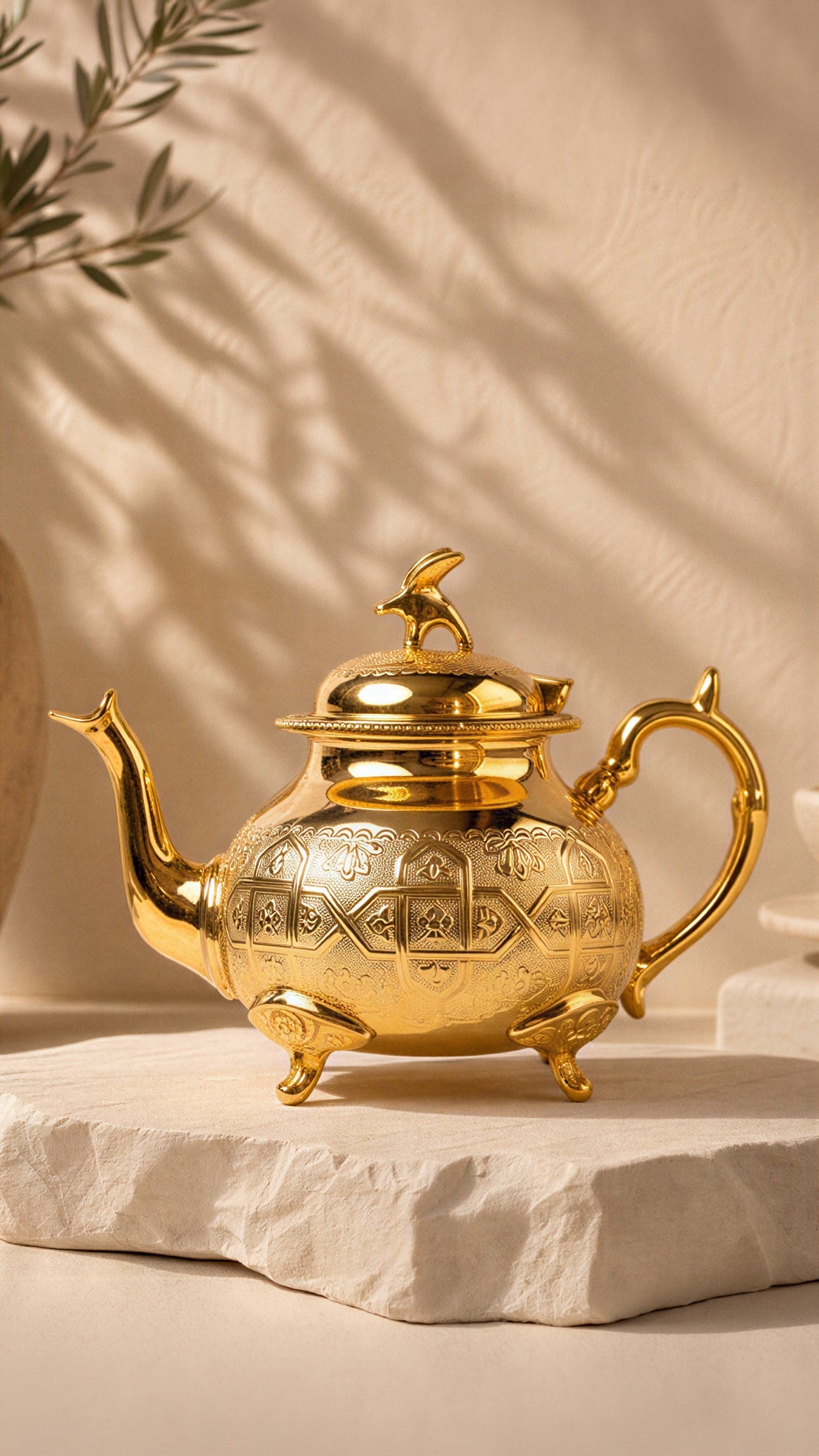 Sakr – Théière Marocaine à Pieds avec Gravures Traditionnelles