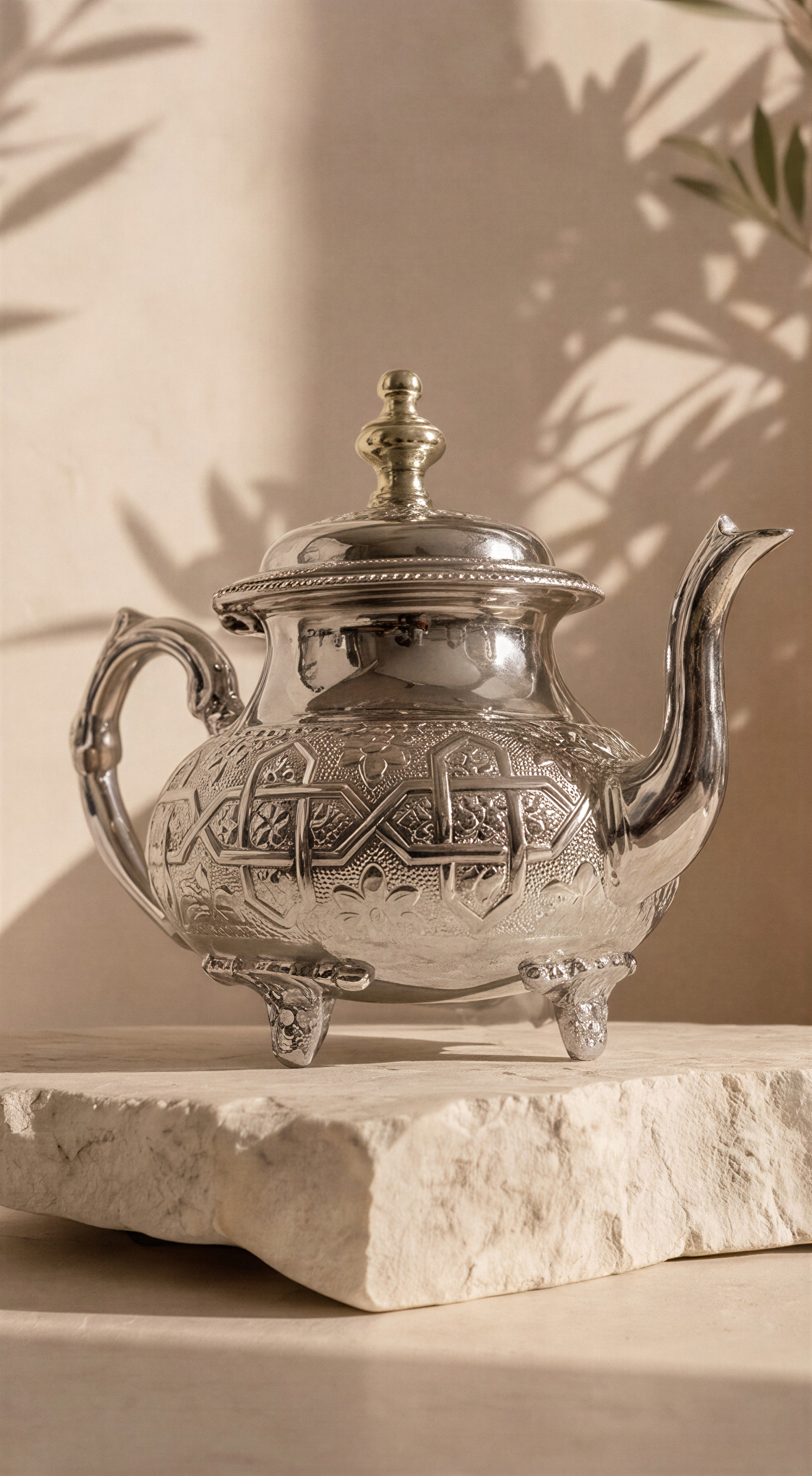 Faris – Théière Marocaine à Pieds avec Gravures Traditionnelles