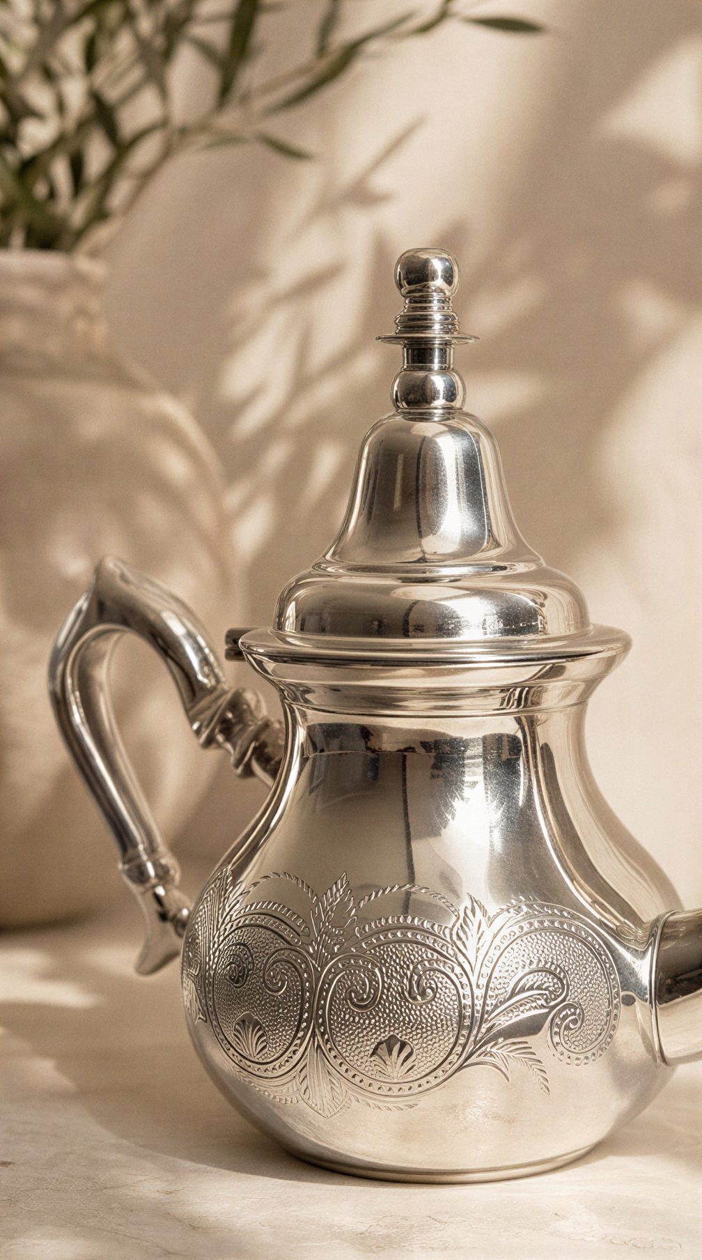 Nour – Théière marocaine avec gravures florales